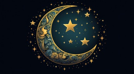 Naklejka premium Crescent moon and star background illustration design, ornament for the Islamic Eid al-Fitr holiday