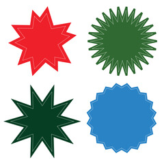 Set of vector starburst, sunburst badges. Different color. Simple flat style Vintage labels. Colored stickers. starburst, quality mark, retro stars, sale or discount sticker, sunburst badges Esp. 10 - obrazy, fototapety, plakaty