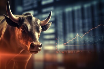 Bull and the stock market,Investment finance chart,  - obrazy, fototapety, plakaty