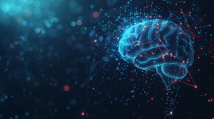 Digital Brain Network, Artificial Intelligence Concept, Neural Network Visualization, brain, background with copyspace
