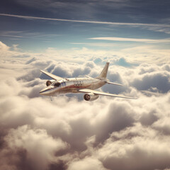 Fototapeta na wymiar Aircraft soaring above the cloud-draped earth