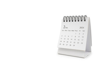Simple desk calendar for FEB 2024 isolated on white background. Calendar concept with copy space.