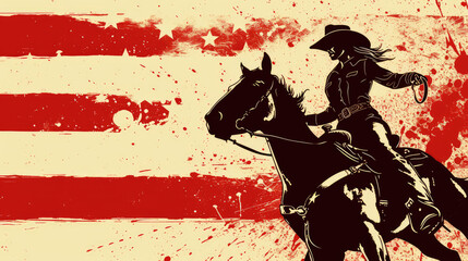 Cowgirl rodeo in minimalist vector art , stars and stripes