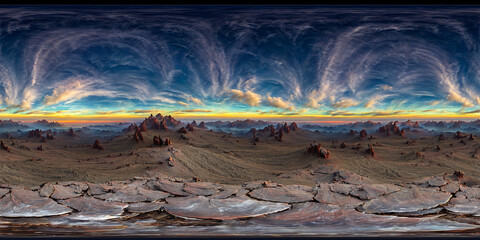 equirectangular panorama 360 degrees aerial mountains colorful sky
