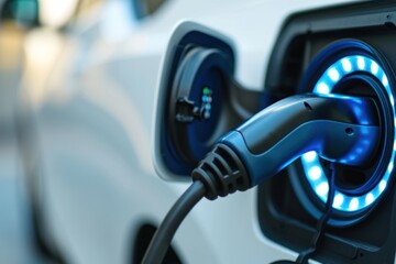 Close-up Electric Vehicle Charging Plug on white background 