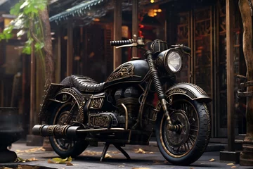Fotobehang Vintage motorcycle on the street in Shanghai, China, Asia © Reverie