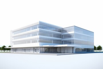 Modern Office Building Exterior, Highlighted on an Isolated White Canvas, Generative AI