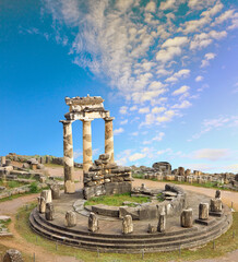 Fototapeta na wymiar greece delphi temple of athena pronaia and tholos ancient Delphi, Greece