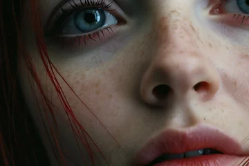 Poster Close-up of a girl's face with red hair and freckles © Reverie