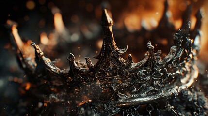 macro shot of metallic iron crown hand wrought my ironwork. Dark fantasy art