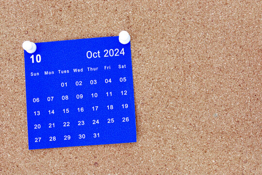 October 2024 calendar on sticky note. Reminder and 2024 new year concept.