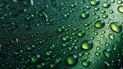 Close shot of water drops on dark green beverage aluminum can a nice backdrop for product use, Generative AI. - obrazy, fototapety, plakaty