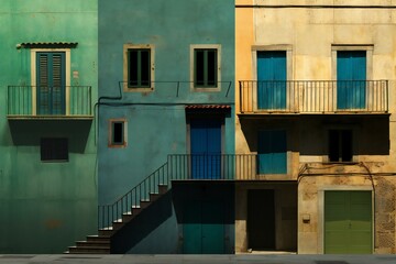 Fototapeta na wymiar Colorful houses in Cagliari, Sardinia, Italy
