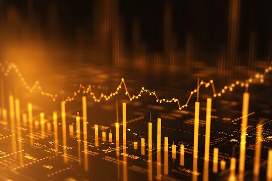 Growth business financial gold stock diagram profit money investment economy finance background golden market chart success concept or invest price data trade strategy graph currency. 