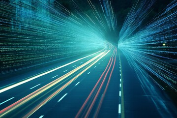 Light trails on the road at night, concept of speed and motion