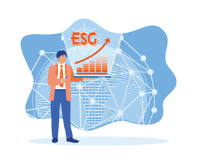 Businessman showing ESG graph on screen. ESG environmental social governance business strategy investment concept. The concept of ESG icon. flat vector modern illustration