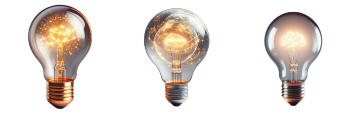 Realistic, Illuminated light bulb On Transparent Background