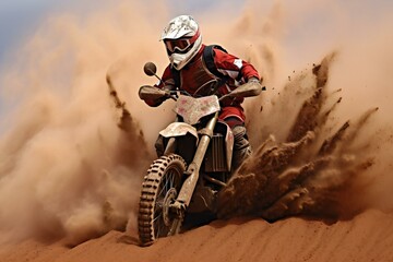 Motocross rider on the race in the desert during the race