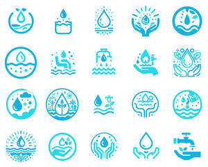 Liquid and Aqua Symbol Collection, Waterdrop Icon Graphics Bundle