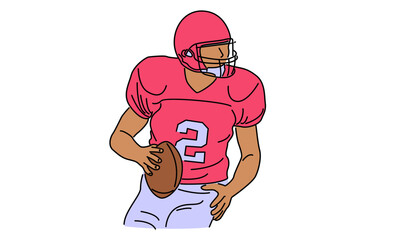 line art color of American football player holding a ball vector illustration