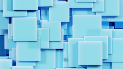 3d blue abstract background. randomly extruded geometry wallpaper. Primitive forms that sliced across, cubes. CPU technology architecture. 
