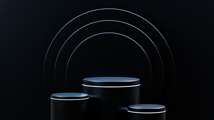 3d black background, product promotion empty stage, award pedestal podium, luxury technology gaming promotion, promo empty render awards background, metal elegant backdrop, circle shapes, design