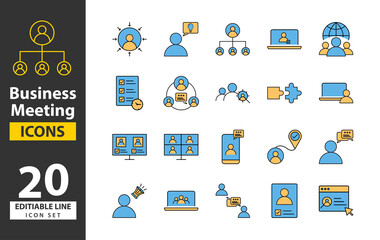 Meeting icons Pixel perfect. leader, manager, event, business, business meeting color fill icon set ,person, icon, client, connection, contact, discussion, event, forum, leader, management, manager,