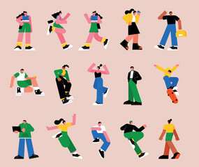 flat vector illustration. A set of many people in various poses. vol.1