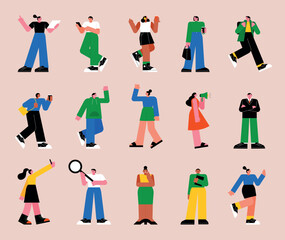 flat vector illustration. A set of many people in various poses. vol.4 - 719870507