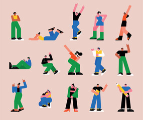 flat vector illustration. A set of many people in various poses. vol.3 - 719870510