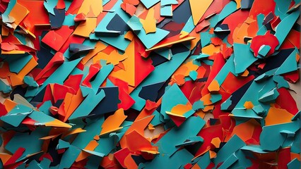 abstract geometric background with colorful broken pieces, chaotic structure - obrazy, fototapety, plakaty