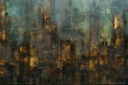 Grunge textured background with old city buildings in dark tone