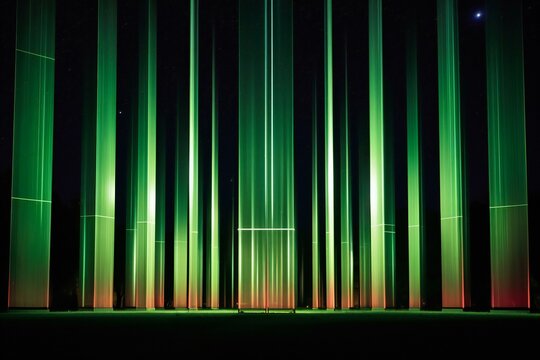 Abstract background of green lines in the night city,  Vertical image