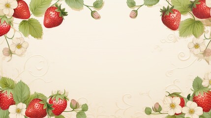 Strawberry background with fresh berries and leaves. Vector illustration.