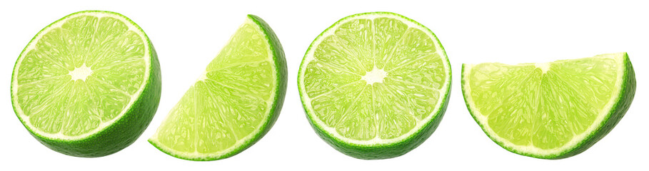 Fresh lime slice and half isolated, transparent PNG, collection, PNG format, cut out, collection.