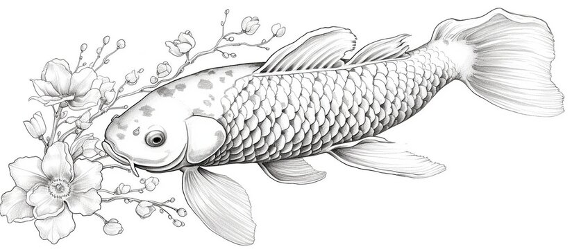 Hand drawn of fish isolated.Gold and silver version.