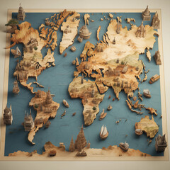 Cut paper world map