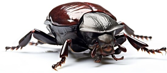 Rhinoceros beetle . Rhinoceros beetle, Rhino beetle. red book beetle. Insects, a large brown insect. - obrazy, fototapety, plakaty