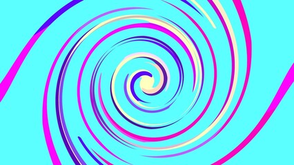 Colorful abstract curved lines curl into a swirl on a turquoise blue background
