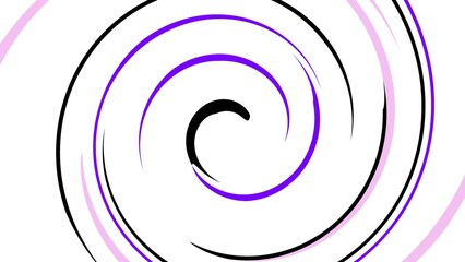 White background with black and purple curved lines forming a swirl