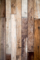 The wooden board wall adorned with wooden decorations