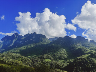mountains and clouds with beautiful blue sky 