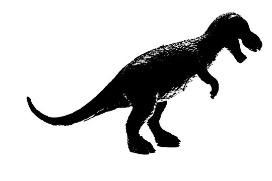 black dinosaur silhouette isolated on white background, model of T-rex toys