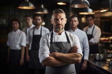 Portrait of chef standing with his team  - Powered by Adobe