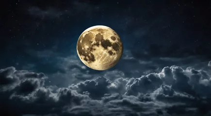 Zelfklevend Fotobehang Volle maan en bomen moon in the night with stars and cloud, moon view at the night, beautiful moon with stars