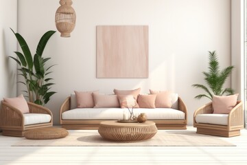 Boho Chic Living Room Interior, Showcased on an Isolated White Canvas, Generative AI