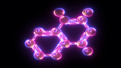 Fototapeta na wymiar Neon medical studies of molecular structures. Science is in the service of man. 3D illustration of a molecule model in neon light. Concepts of education and choice