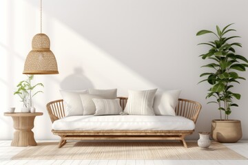 Boho Chic Living Room Interior, Showcased on an Isolated White Canvas, Generative AI