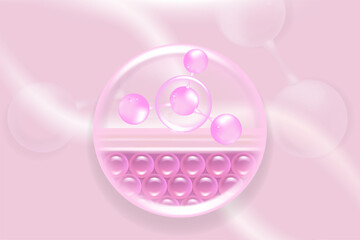 Hyaluronic acid hair and skin solutions ad, pink collagen serum drops into skin cells with cosmetic advertising background ready to use, illustration vector.