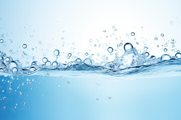 Water splash with bubbles on blue background. 3d render illustration
